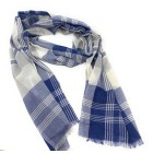 90% Wool 10% Cashmere Lightweight Oversized Scarf - Blue & White Check - V2